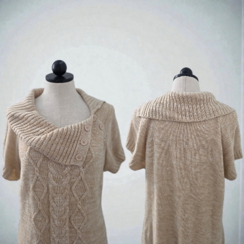 No Boundaries Women's Chic Knitwear Tunic with Elegant Cable Detail Cream XL - Picture 4 of 5